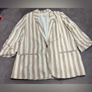 a new day Tan and White Striped Blazer women size 16 elegant classy